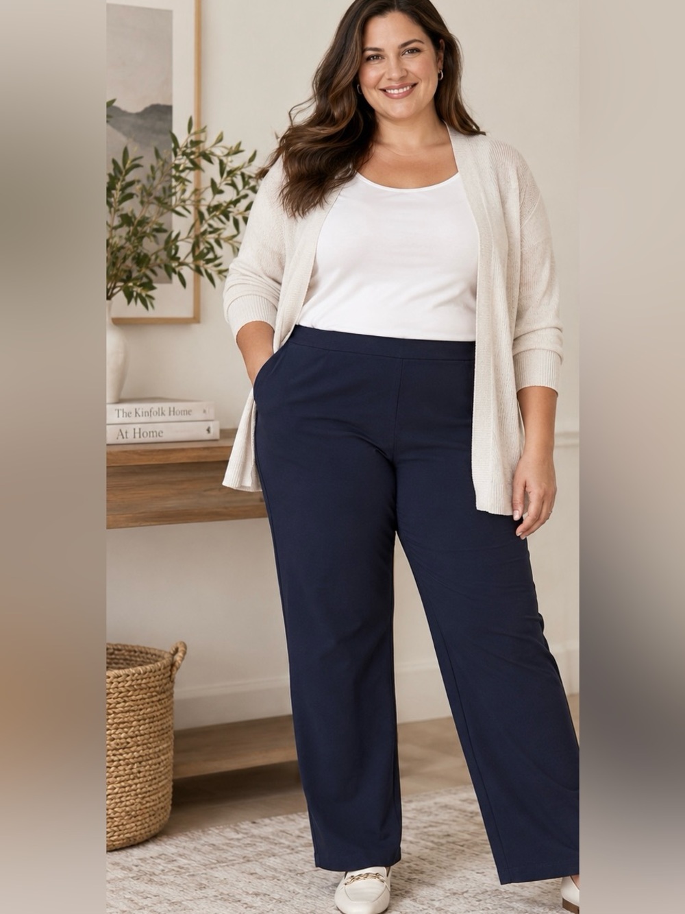 Eileen Fisher Woman 3X Navy Pull-On Stretch Knit Pants Straight Leg